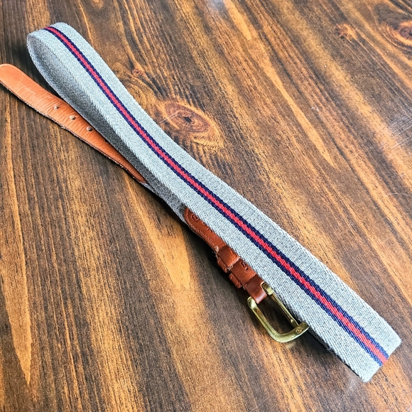 COACH Wool & Leather Belt in Tan Heather w/ Blue & Red Stripes Size 40" (M/L) - Picture 5 of 7